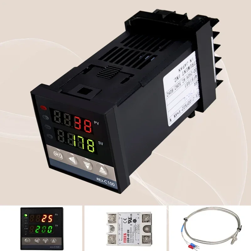 REX-C100 110V to 240V 0 to 1300 Degree Temperature Probe Alarm Digital PID Temperature Controller Kits with K Type Probe Sensor