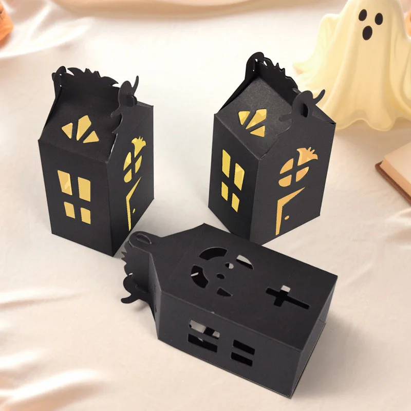 10/20Pcs Schwarz Halloween Bat Haus Candy Boxen Behandeln Papier Geschenk Verpackung Cookies Boxen Container Für Halloween party Dekoration – Detail 9