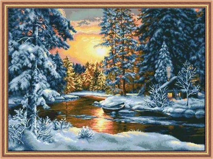 11CT/14CT DIY Embroidery Cross Stitch Kits Craft Needlework Set Canvas Cotton  52-Luca-S G477 Winter Forest Snow 75-57