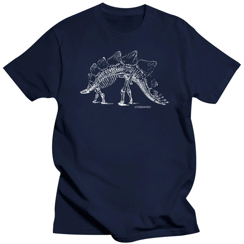 Stegosaurus Dinosaur Skeleton T Shirt, Nerdy Biology Gift Unique Cotton Student Tops Shirts Camisa Fashion T Shirts