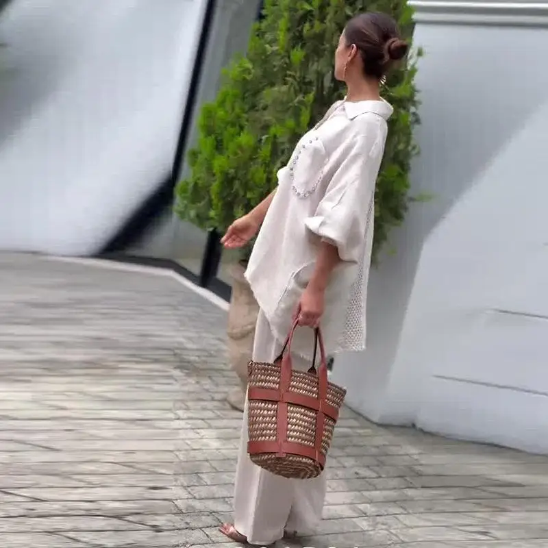 

Comfortable Casual Loose Straight Leg Pants Set for Women Pure Color New Arrival Autumn 2025 Fashion Ensemble Long Pants Seve...