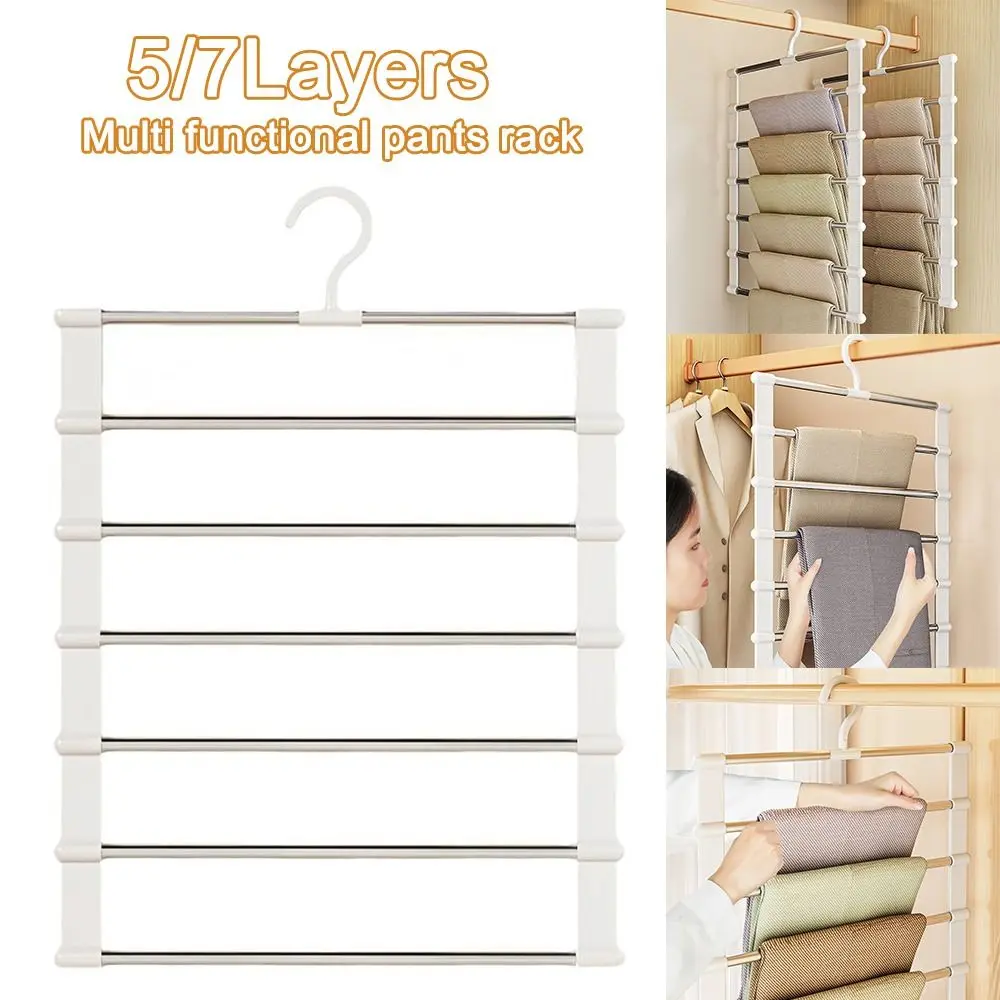 

New 4/6 Layers Pants Hanger Stainless Steel Space Saving Closet Organizer Foldable Hangers