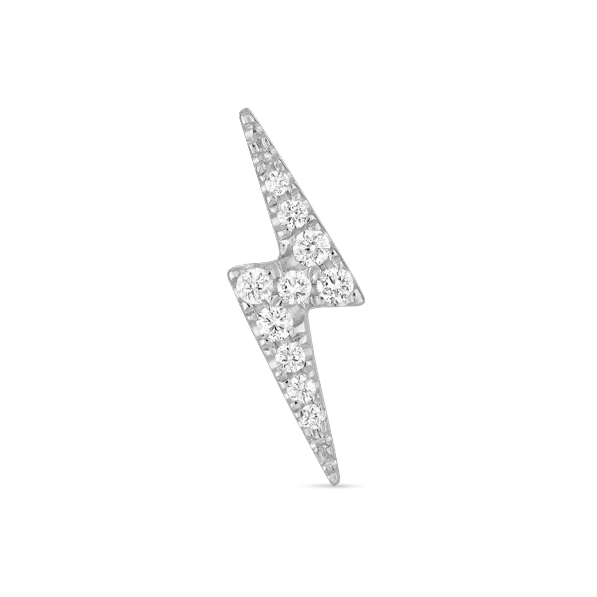 Round Cut Lightning Bolt Single Earring Lab Grown Diamond CVD HPHT 18K 14K 9K Solid Gold Threaded Stud Earring