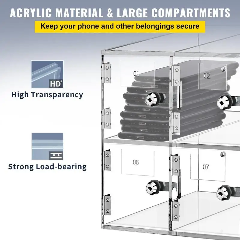 Cell Phone Storage Locker, 10 Slots Acrylic Material with Door Locks and Keys, Wall-Mounted Cabinet Pocket Office Classroom Gym Box, Clear - view 8
