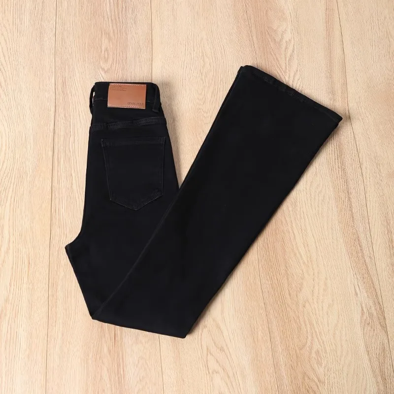 Fce ライン入りハイウエスト ブラック ベルボトムジーンズ レディース スリム スキニー オルト サイズ 50cm ベルパンツ コットン ストレッチ デニム