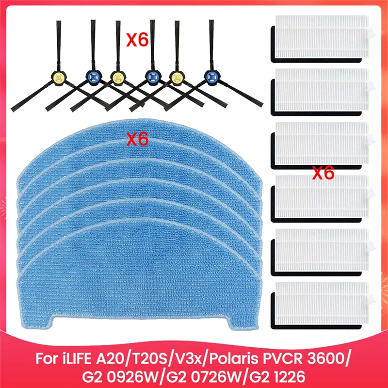 เครื่องดูดฝุ่นสําหรับ ILIFE A20/T20S/V3x/Polaris PVCR 3600/G2 0926W/G2 0726W/G2 1226 แปรงด้านข้าง HEPA FILTER Mop ผ้า Kit-A77