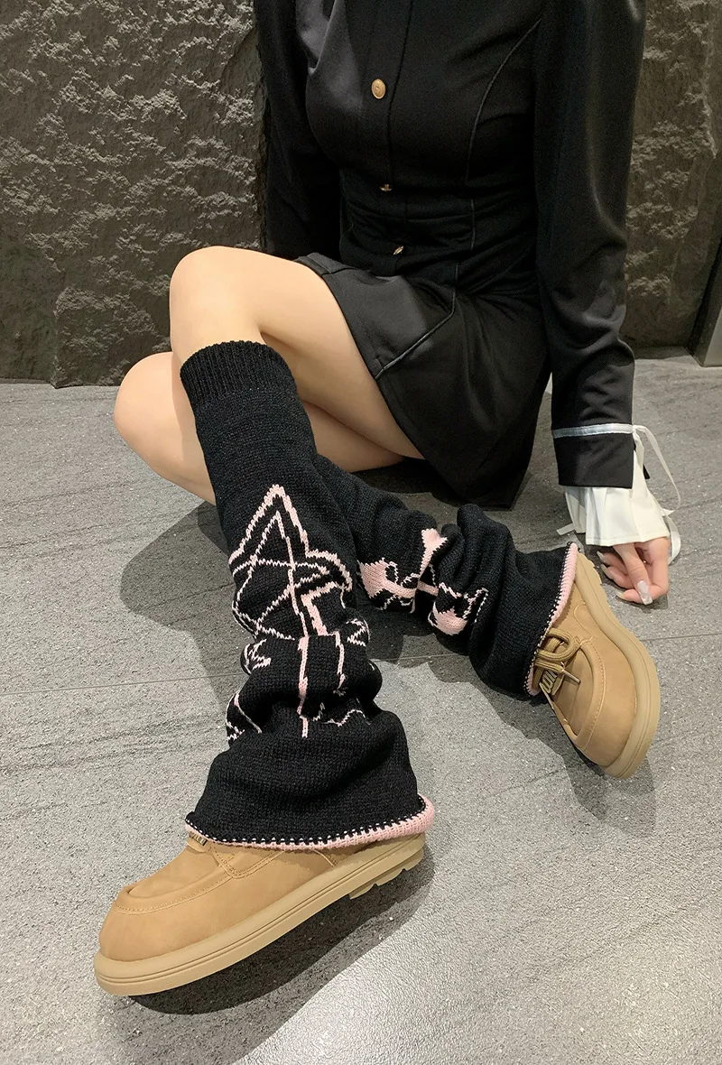 Famale Y2k Winter Leg Warmers Fluffy/Knitted Arm Warmers Gothic Lolita Knit Long Socks Color White Black Comfortable Soft