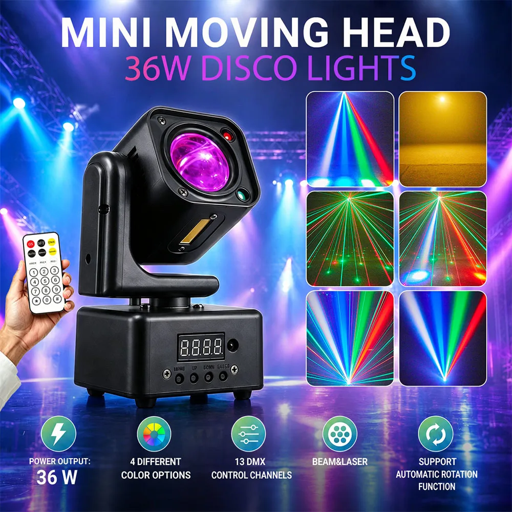 36W Disco Lights Remote Control DJ Mobile Party Light RGBW DMX512 Mini Beam Strobe Stage Effect For Xmas Club Events