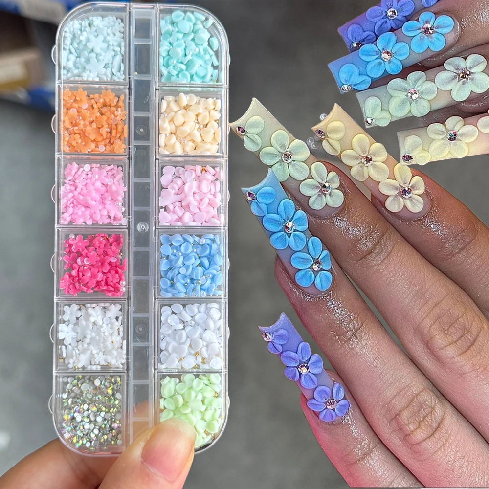 12Grid/Box 3D Gold Silber halbrunde Stahlperlen Nagel Charms 2-8MM Flatback Perle Kaviar Kugel Nagel Strasssteine Y2k Nägel Nieten #