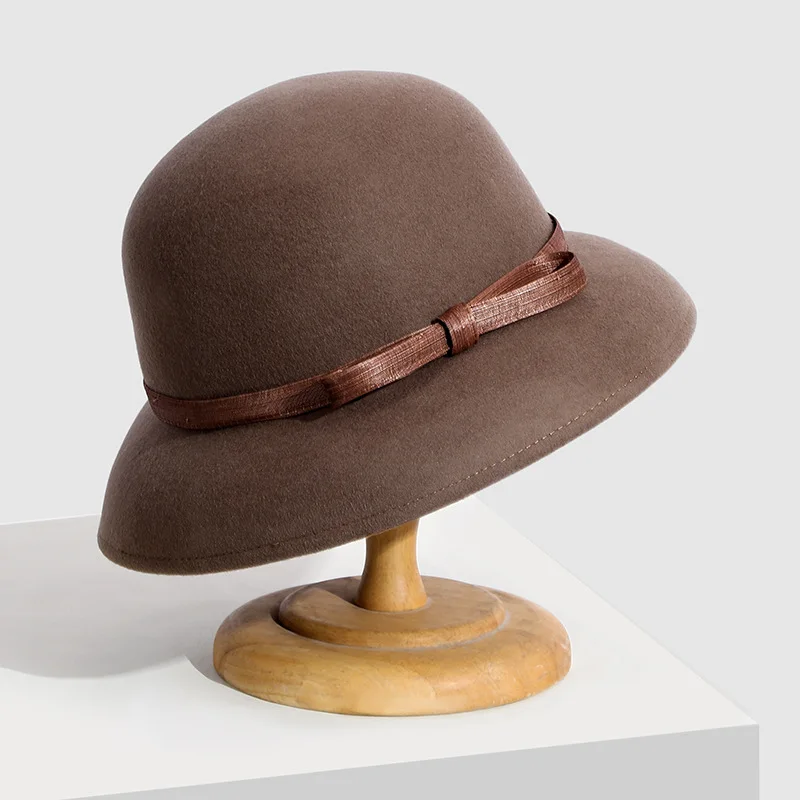 

Wool Felt Bucket Hat Cloche Bowler Women Winter Autumn Elegant Warm Accessory For Outdoor Party Holiday