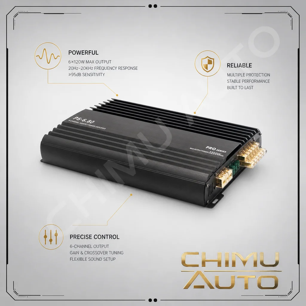 【CHIMU AUTO】 80W 6 Channel Class Car Audio Power Amplifier for Automotive Sound System High Strength Full Range