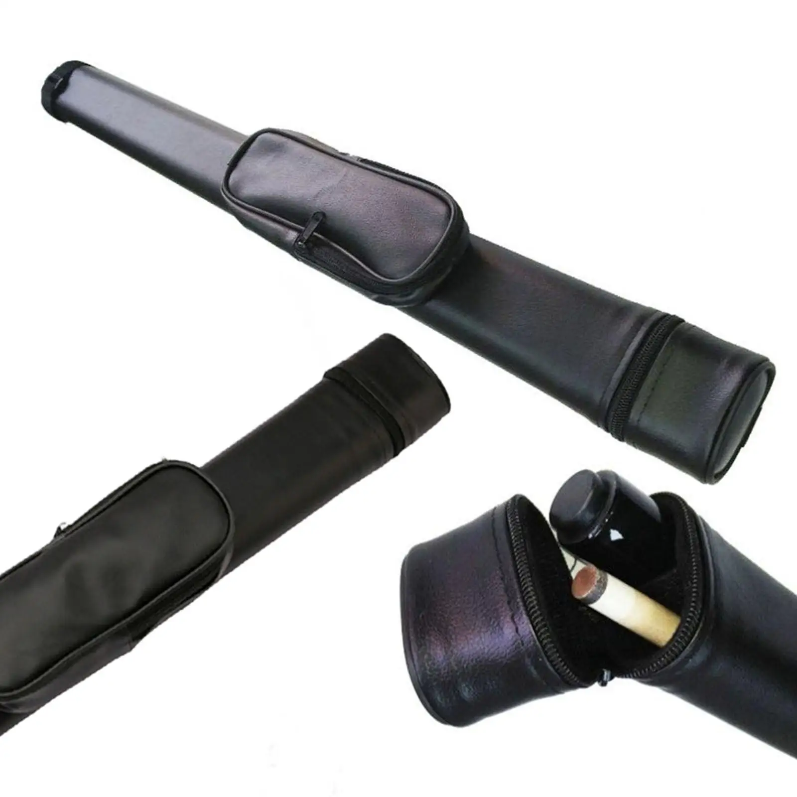 Durable 1/2 Pool Cue Case Hard Black PVC Carry Bag Billiard Stick Accessories Portable Holder for Cue Storage or Travel