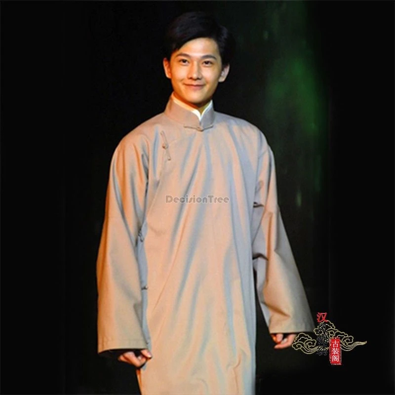 

2025 chinese traditional ancient ming dynasty stand collar long sleeve long coat robe traditional men performance hanfu costume