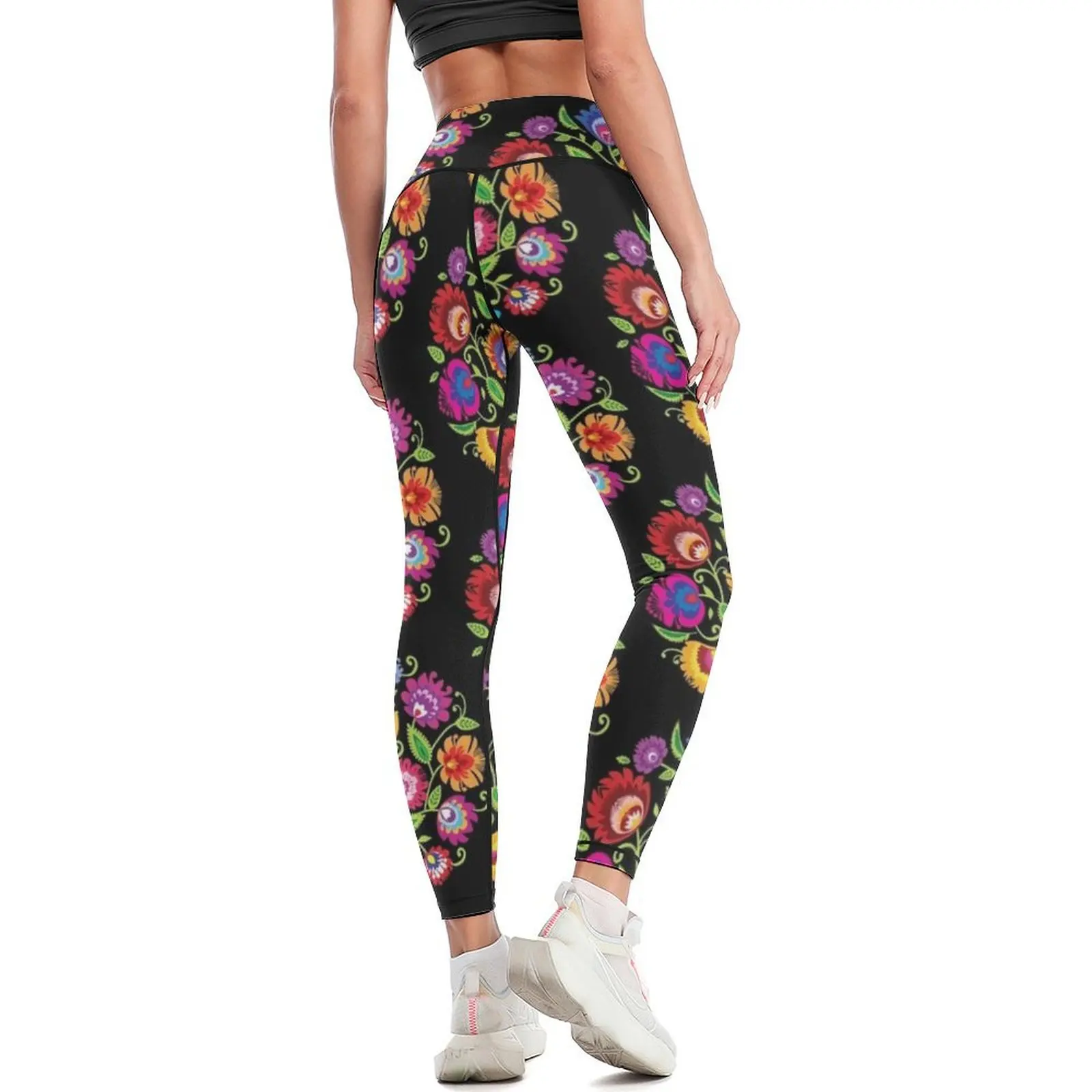 Folk composition, round on black Leggings exercise clothing for fitness set gym gym clothing Womens Leggings image 3