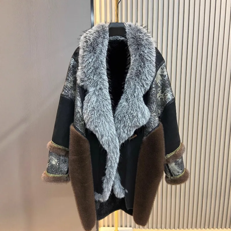 European Winter New Faux Fur One-Piece Fox Furry Collar Elegant Thickened Warm Jacket Korean Style Coat for Women's Windbreaker