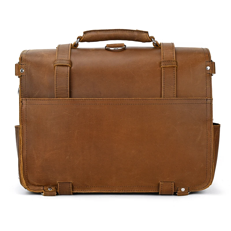 Valigetta in pelle vintage Borsa a tracolla da lavoro in vera pelle al 100% con coperchio Borsa per computer da 15,6 pollici Pelle di vitello solida