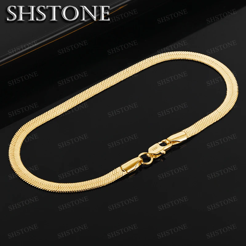 New 18K Gold 4MM Flat Side Chain Bracelet For Women Men Fashion Charm Wedding Fine Jewelry Christmas Party Gift 8 Inches Chain