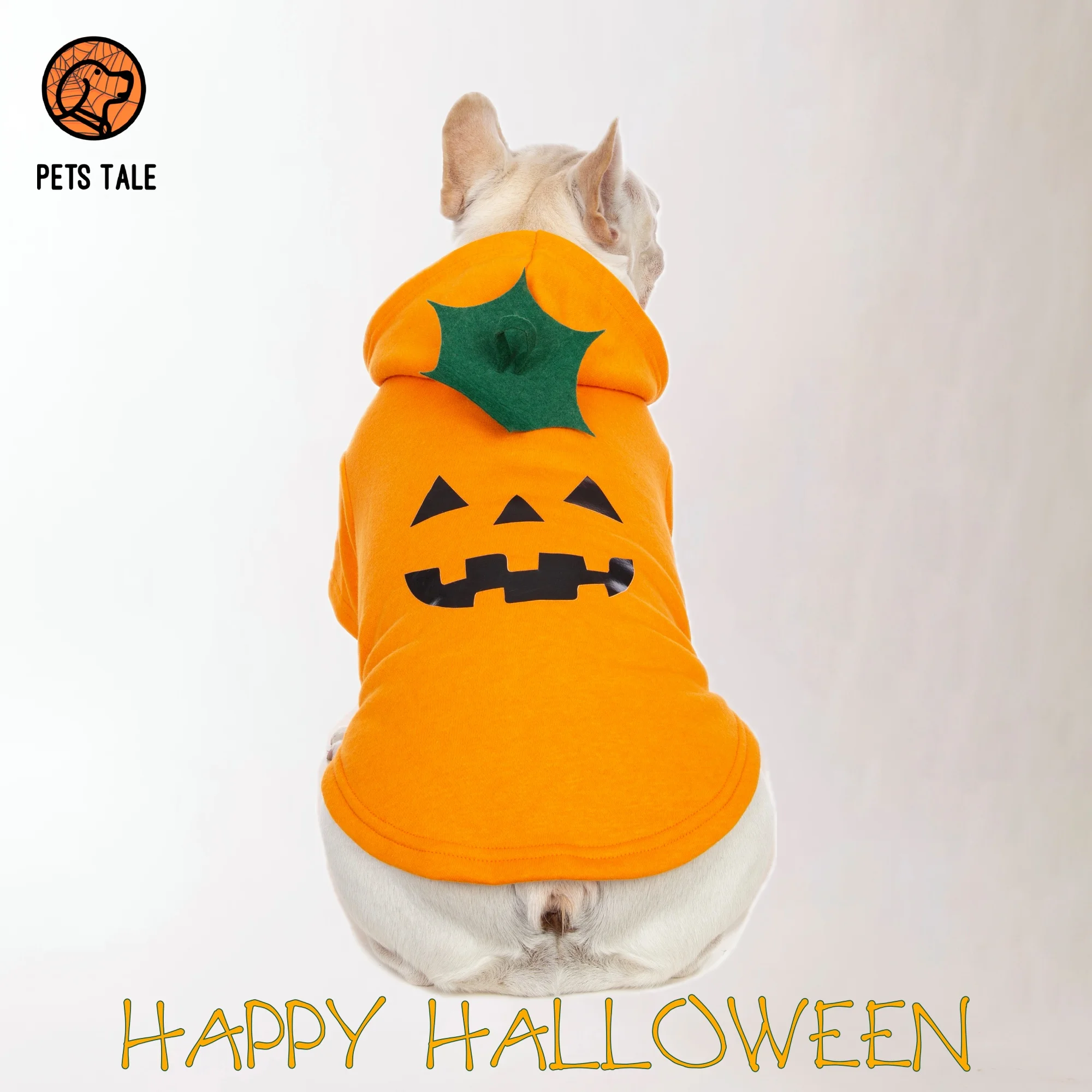 Halloween Kürbis Hund Hoodie-niedlichen Jack-o-Laterne Design mit Blatt haube und Leine Loch