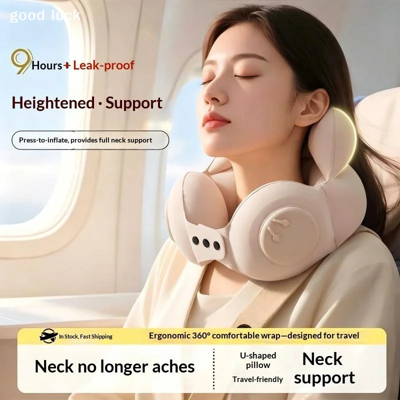 1pc Compressible Inflatable Neck Pillow, Portable Travel Cervical Support Pillow, Inflatable Air Neck Rest For Plane & Naps