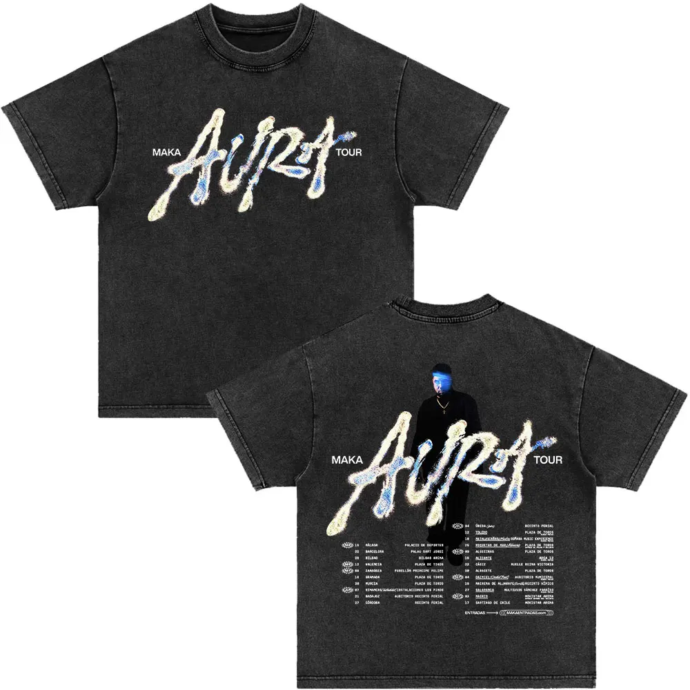 

Rapper Maka 2025 Aura Tour Merch T-shirts Men Women Fashion Vintage Washed T-shirt Casual Cotton Short Sleeve T Shirt Streetwear