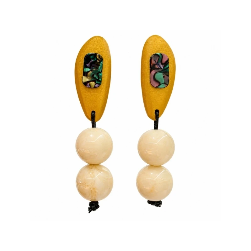 U4LF Vintage Style Fashion Earrings for Women with Gold Tone Oval Detail, Cream Bead Elements and 9 x 2 cm Size for Date Nights