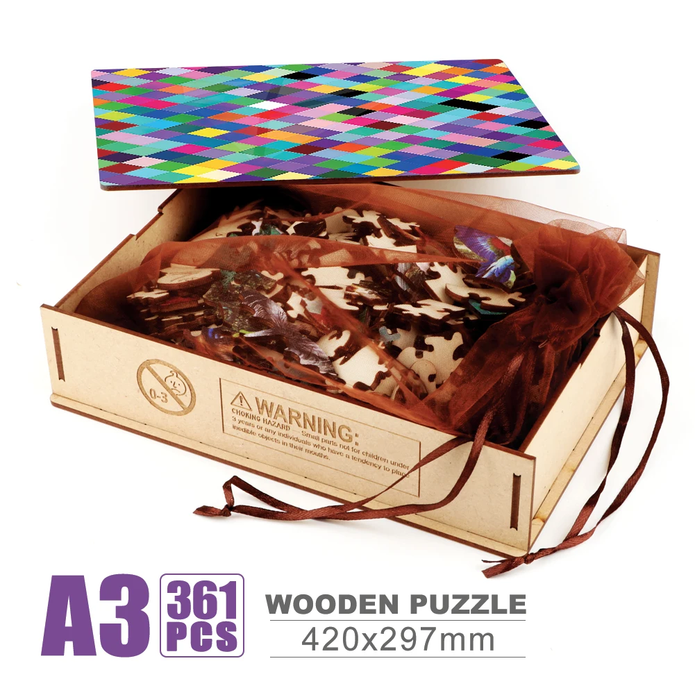 Geometrische Holz puzzle Kinderspiel zeug bunte Hintergrund Holz puzzles für Erwachsene kreative Puzzlespiele Großhandel Holzkiste