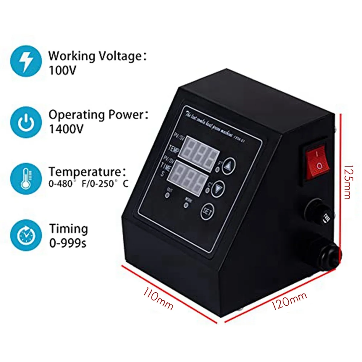 Imagem -04 - Heat Press Control Box Substituição Acessório Painel Digital Controlador de Temperatura 1400w Plug Eua 110v