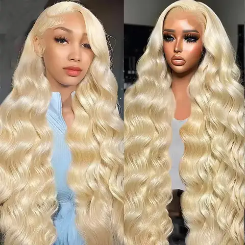 613 Human Hair 13x6 HD Transparent Lace Frontal Wigs 220 Density Pre Plucked Blonde body wave 13x4 Lace Front 40 46 inches Wig