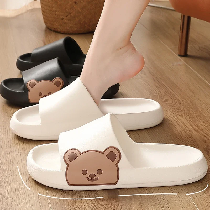 Summer Slippers Women Shoes Beach Slides Cartoon Bear Flip Flops Flat Sandals Home Bathroom Anti-Slip Slipper Man Couple Sandals