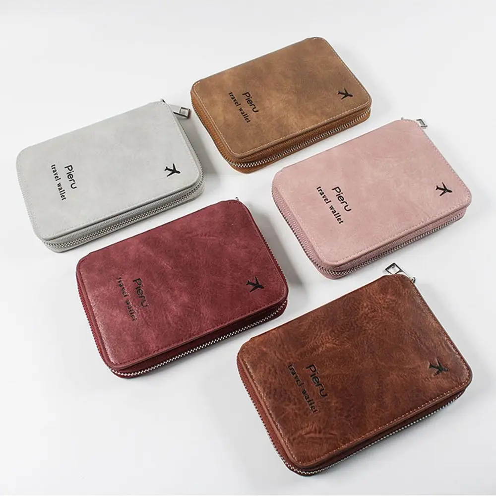 

PU Leather Zipper Passport Bag Multi-functional RFID Anti-theft Credit ID Card Holder with Large Space Simple Storage Bag