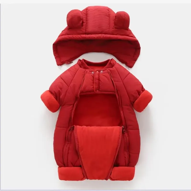 Neuer süßer Baby-Winteroverall mit Bärenohren und Kapuze, Kälteschutz-Skibekleidung, verdickte Baumwolle und Samt-Innenseite, Neugeborenen-Jumpsuit 0-2 Jahre – Detail 13