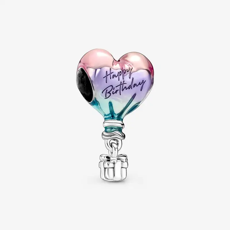 

925 Sterling Silver Happy Birthday Hot Air Balloon Charm Beads Fits Original Pandora Bracelets Necklace Bangle Mother's Day