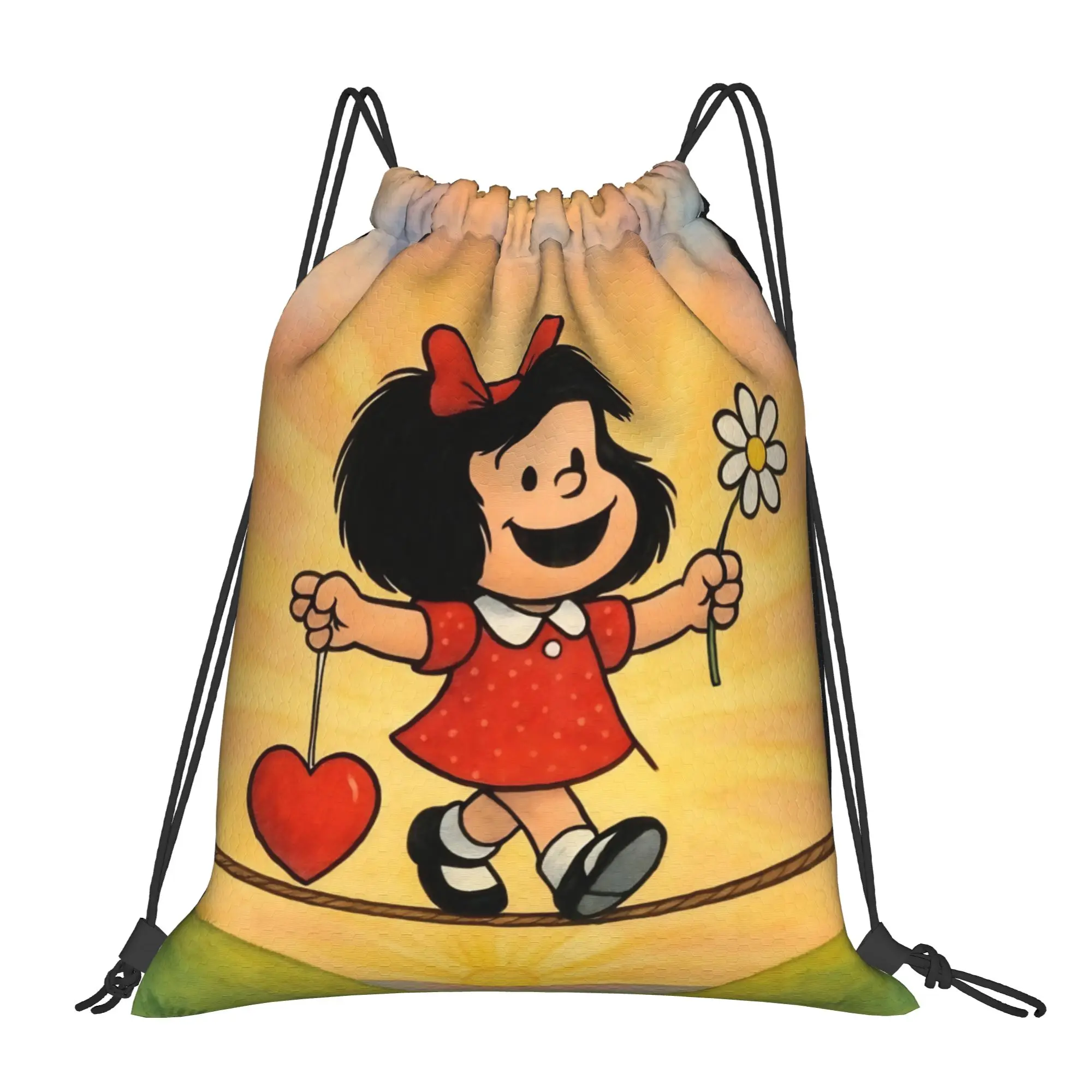 Mafaldas Love Smile Drawstring Backpack Sports Gym Bag Water Resistant  String Sackpack for Hiking 36cm (W) x 43cm (H)