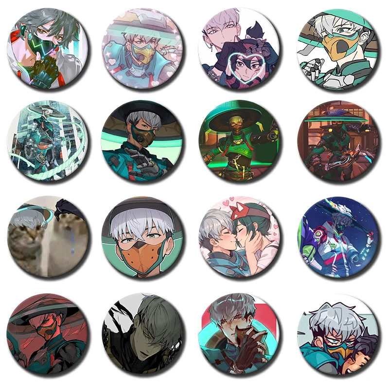 58mm 1PC O-OverwatchES Wuyang Mizuki Badges 58 44 32 75 25 mm Enamel Pin Tinplate Round Brooch Cosplay Nijigen Otaku Culture