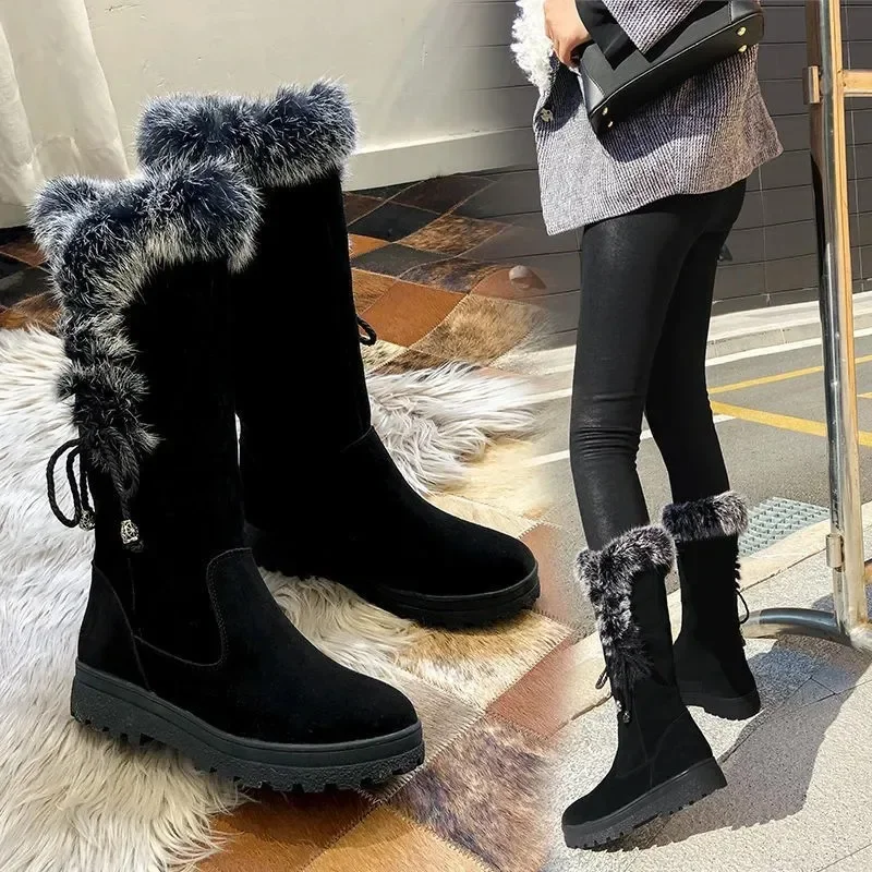 Winter New Women's Snow Boots 2023 New Fashion Keep Warm Plus Velvet Knee High Boots for Women Casual Chunky Heel Platform Shoes