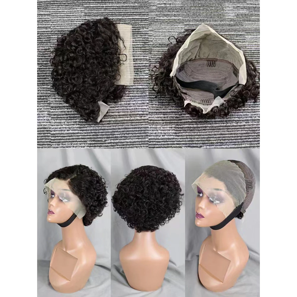 8 Inche Curly Pixie Cut Front Wigs Pre-Plucked Glueless Side Part Frontal Bob Wig Brazilian Wave Human Hair Wigs for Black Women