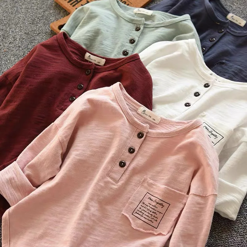 Spring Autumn Long Sleeve Teen Boys T-shirt Casual Cotton Tops Fashion Korean Version Girls Sweatshirt 2-10 Years Kids Clothes