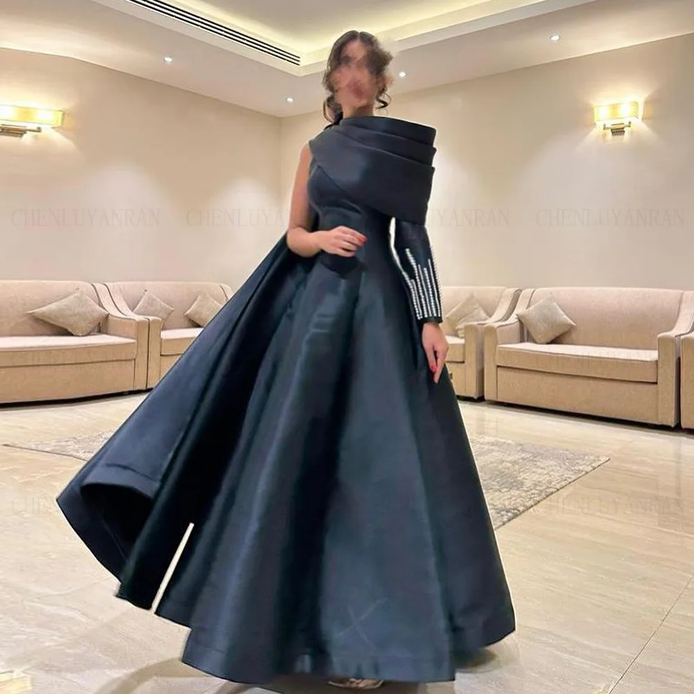 Long Satin Formal Occasion Dresses 2024 O-Neck A-line Elegant Ball Gowns Bead Pearls Simple Evening Party Gowns فساتين الحفلات