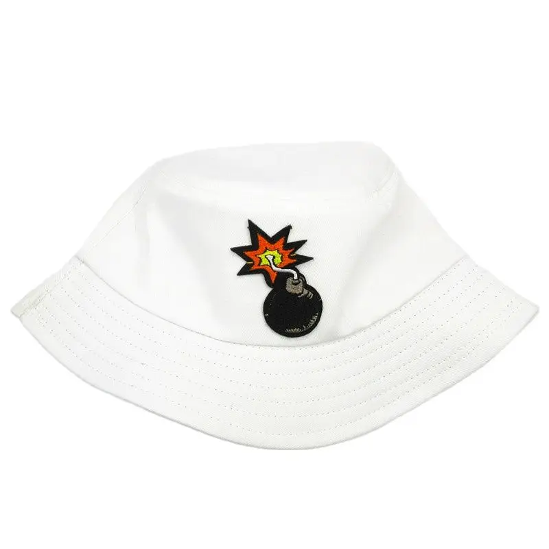 Cartoon Bomb Embroidery Cotton Bucket Hat Fisherman Hat Outdoor Travel Sun Cap Hats for Men and Women 283