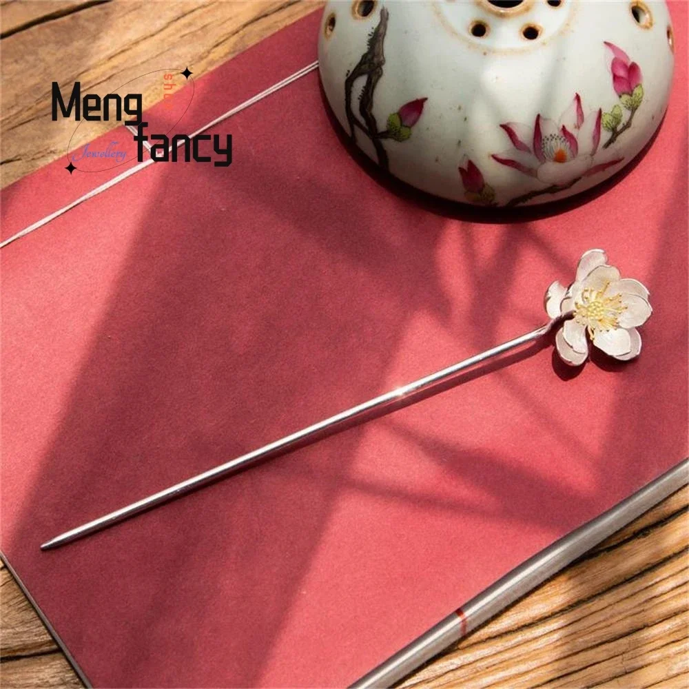 

Chinese Ethnic Style Lotus Hairpin Silver-plated Three-dimensional Cheongsam Hanfu Elegant Headgear Exquisite Fashion Jewelry