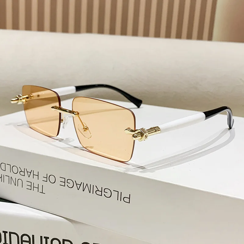 cutting rimless small square print sunglasses for women new fashion stripe leg gradient sun glasses men vintage outdoor eyewear