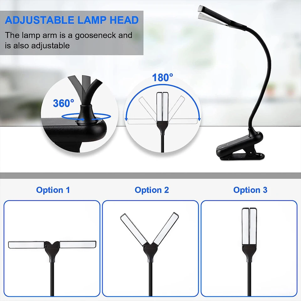 14 LED Clip On Book Light 3 Colors 8 Brightness Usb Rechargeable Night Light Portable Reading Light Book Lamp Mini Desk Lamp, image 2