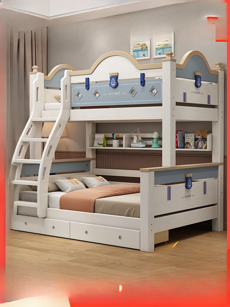 Solid wood bunk bed with upper and lower bunk beds