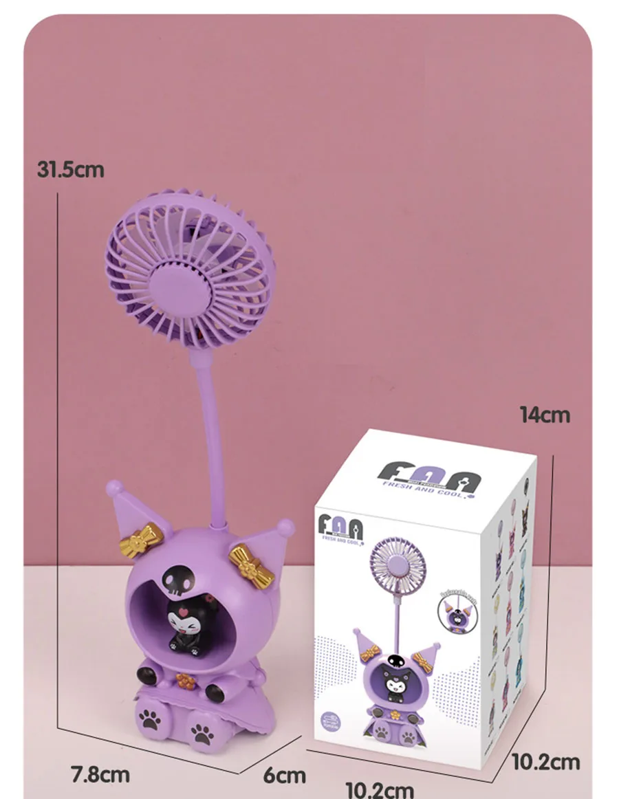 Cartoon Sanrio Cinnamoroll Fan Anime My Melody Desktop ventilatore regolabile Summer Night Light USB Charging Decoration Fan