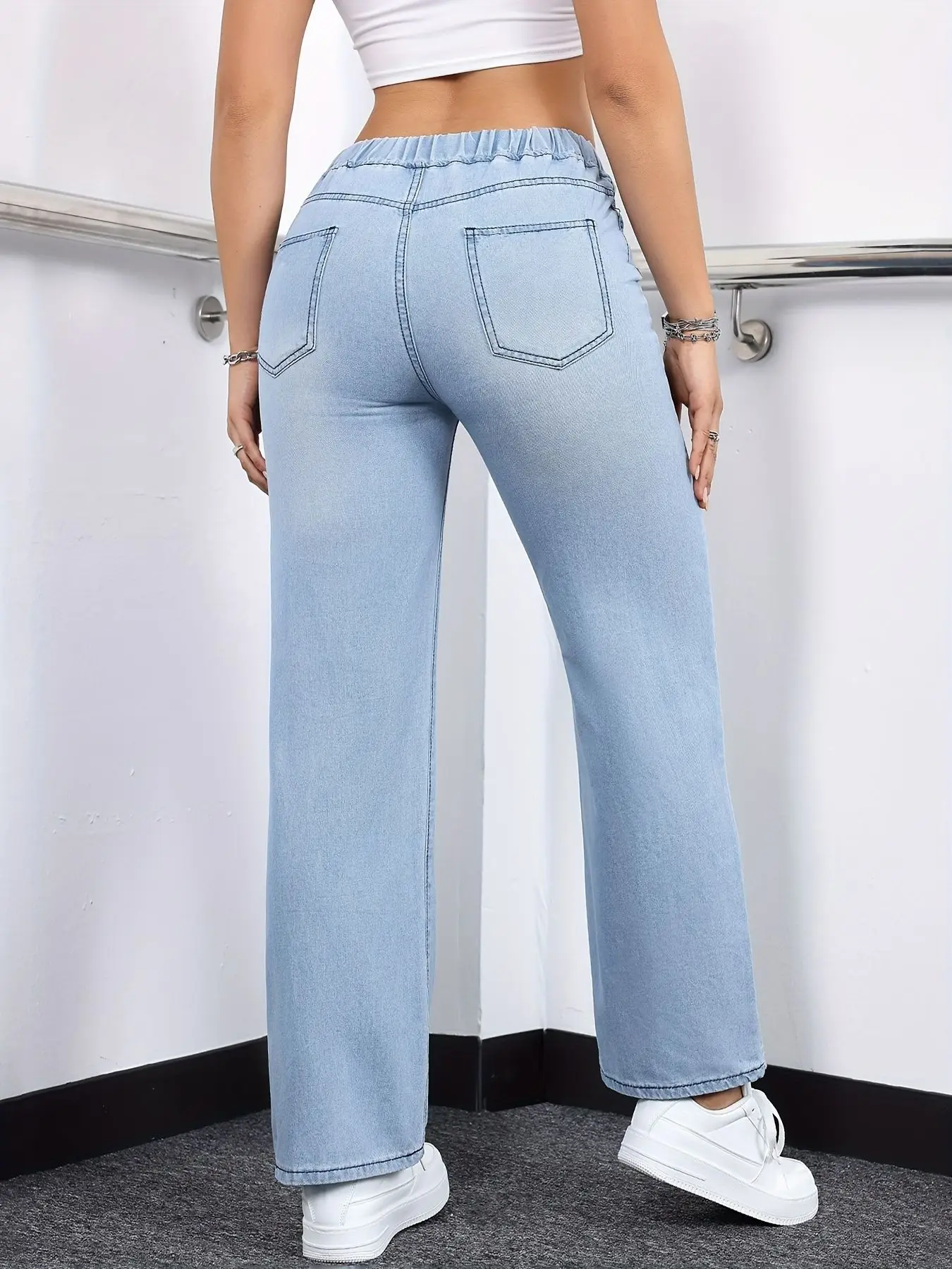 Casual Jeans Spring Autumn Retro Solid Color Loose Comfort Daily Fashion Streetwear Drawstring Mid-Rise Straight Belt Pants