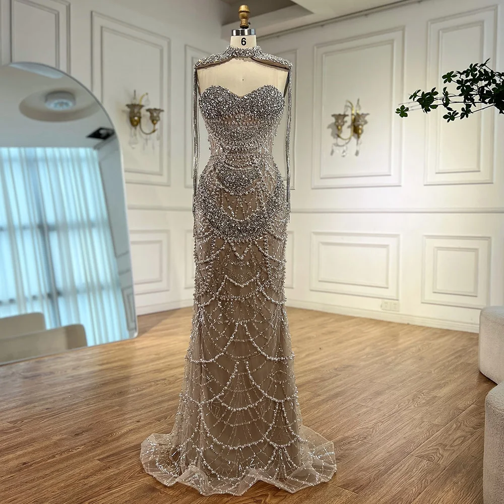 2025 Customized Nude Evening Dresses With Beaded Tassel And Detachable  Fringe Short Cape For Formal Occasion LA72876 - AliExpress 320
