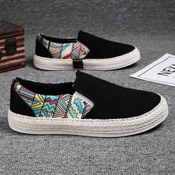 Men Canvas Shoes Ice Plush Warm Shoe Lazy Shoe Casual Shoes Slip-on Hemp Shoes Graffiti Espadrilles Men Footwear Flats