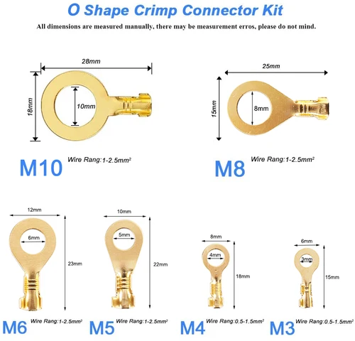 Imagen 2 del producto Kit surtido de terminales de crimpado de cobre, conector de Cable no aislado, M3/M4/M5/M6/M8/M10, 150/300 Uds.