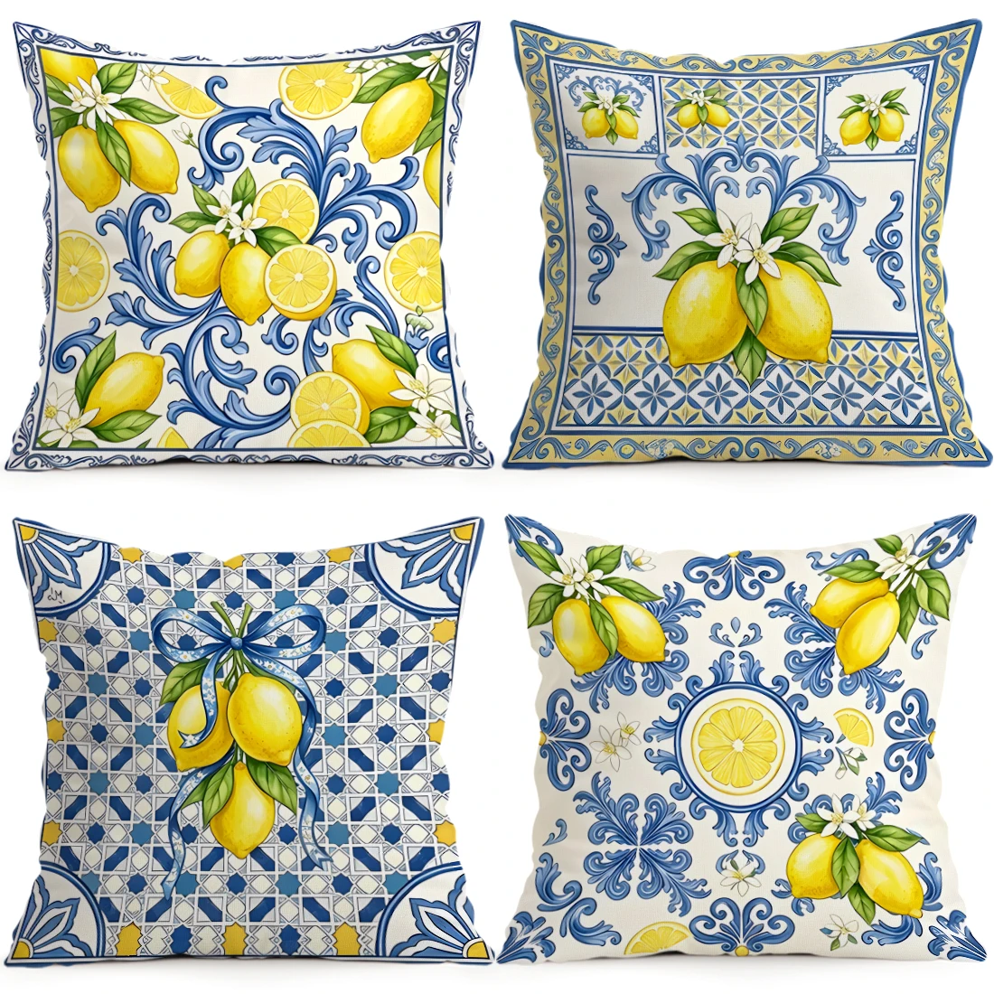 Mediterranean Lemon Pillowcase Printed Polyester 40/45/50cm Throw Pillowcover Decorative Sofa Cushion Pillowslip Home Decor