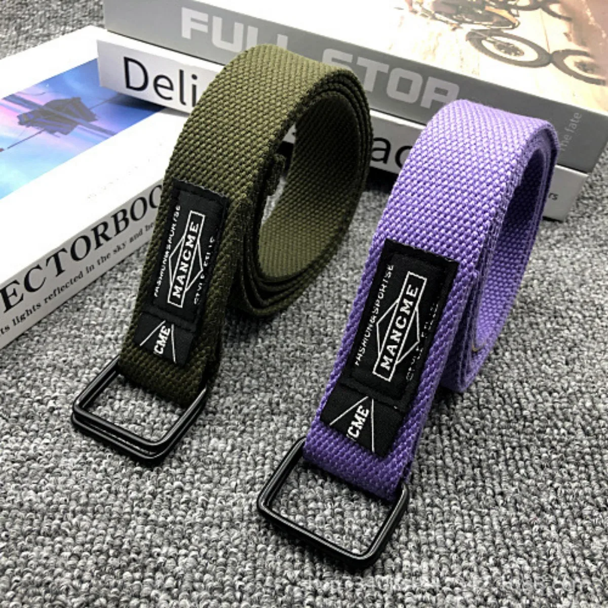 120cm Fashion Double Buckle Woven Canvas Belt for Women and Men Sports Waist Belts Accessories
